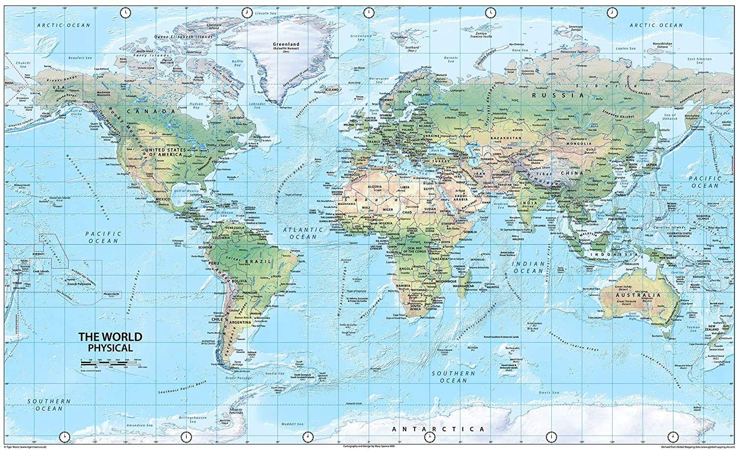 Amazon | 世界地図 - 物理的 - ラミネート紙 - 84 x 51cm | 地図